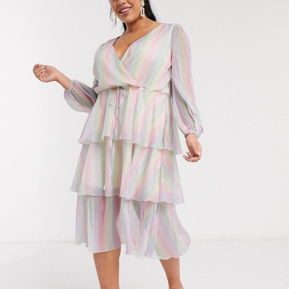 ASOS Halographic Iridescent Tiered Midi Dress